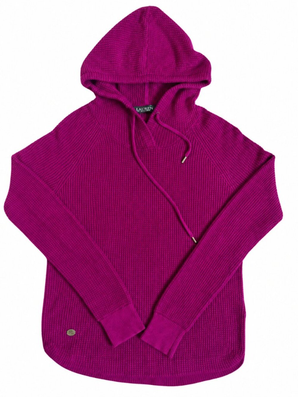 Lauren Ralph Lauren Women's Magenta Purple Waffle Hoodie Sweater Size Small P - Picture 2 of 9